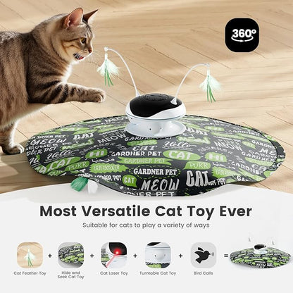 Interactive 5in1 Cat Toys Chargeable,Moving Feather,laser pointer,Track Ball,Hide and Seek,Real Bird Sing,Touch/Sound Activated Cat Kitten Toy Exercise Toys for Indoor Bored Cats w/ Replacement Parts