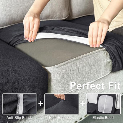 ANARACHON Leather Look Couch Cushion Covers Sofa Seat Slipcovers Sets Couches Furniture Protector for Sectional Armchair Loveseat Pets Kids Stretch Spandex Fabric (1 Cushion Sofa, Dark Grey)