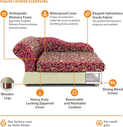 Moots Cleopatra Chaise Lounge Pet Bed, Burgundy Red, Medium, for Dogs and Cats All Medium and Small Breeds
