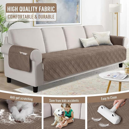 TAOCOCO Waterproof Oversized Couch Covers for Pets Dogs with Non Slip Backing, Sofa Seat Covers with Pocket for 4 Cushion Couch Washable Dog Couch Protector Sofa Slipcovers(Oversized Sofa, Taupe)