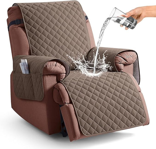 KinCam 100% Waterproof Recliner Chair Cover, Reclining Couch Covers for Pets, Dogs, Recliner Couch Slipcover Furniture Protector with Elastic Straps for Kids(25", Brown)