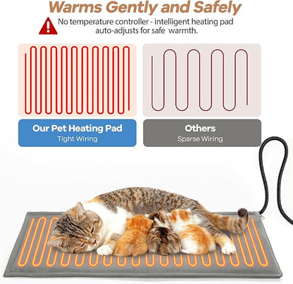 Cat Heating Pad for Bed Warming: Large Electric Heated Mat for Pets 30"x13.77" Self-Warming Heat Blanket for Small Dogs Kittens Animal Houses with Removable Washable Cover for Indoor Barn Use