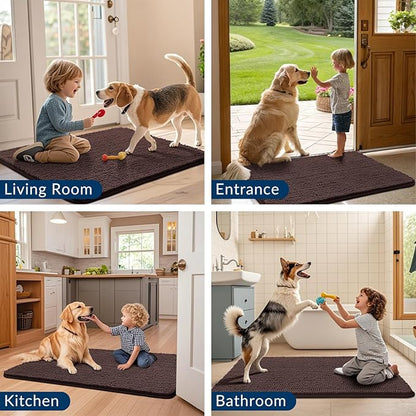 Smiry Dog Door Mat for Muddy Paws 70x35, Absorbs Moisture and Dirt Doormat, Non-Slip Washable Quick Dry Chenille Front Door Mat Indoor Entrance, Entryway Carpet for Inside Floor, Brown