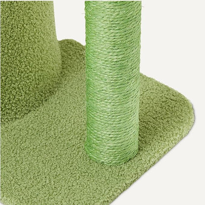 Amazon Basics Cactus Cat Tree for Indoors Cats& Kittens, Scratching Post with Curved Perch and Cozy Cat Condo, Interactive Dangling Ball,30.7” (77.9cm) H, Green