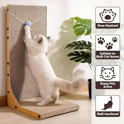 2 Pack Cat Scratcher, 23.6 Inch L Shape Vertical Cat Scratching Board with Ball Toy for Indoor Cats, Large Cat Scratching Post for Wall and Couch