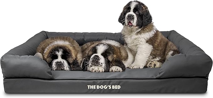 The Dog’s Bed Orthopedic Memory Foam Dog Bed with Bolsters for XXL Dogs, Waterproof Washable Cover, Anti-Slip Base, Calming Surface – CertiPUR-Certified Foam, Oxford Fabric, Grey with Black Trim, XXL