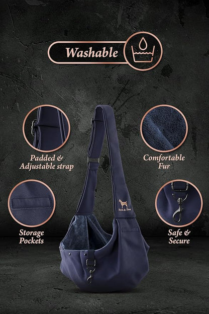 Noah & Paw Dog Sling Carrier for Small Dogs 5-18lb, Dog Sling for Small Dogs and Cats, Dog Carrier with Adjustable Padded Strap, Premium Twill, Lined with Fur, Double Safety Feature, Machine Washable