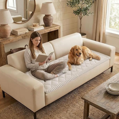 Smiry Fuzzy Couch Cover for Dogs, Non Slip Washable Pet Sofa Cover, Scratch Proof Hair Resistant Plush Sofa Slipcover, Pet Friendly Couch Cushion Protector for Cat, White, 27.6" x 47"