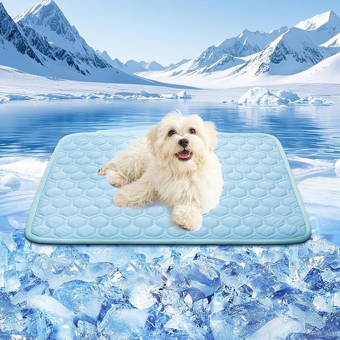 SISROL Dog Cooling Mat, Q-MAX>0.5 Chill Cool Fiber, Thicken Non-Slip Washable Pet Cooling Pad, Non-Toxic Portable Indoor & Outdoor Cooling Bed for Small Medium Large Cats & Dogs