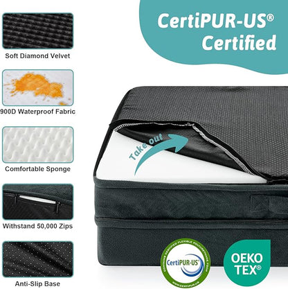 COZY KISS Orthopedic Dog Bed for Extra Large, XXL Dogs Bed, L Shaped Foam Anti-Slip Bottom Giant Pet Cat Sofa with Washable Cover, Suitable for Pet Up to 150 lbs, 48x35x8 inch, Black ﻿