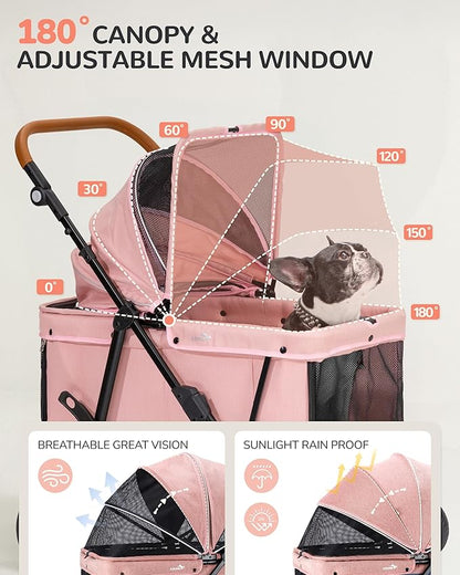 Dog Stroller for Large & Medium Dogs (20–132 lbs), Pet Stroller for 2 Small Dogs, Extra Large Heavy Duty, Foldable & Ventilated, Pink or Navy
