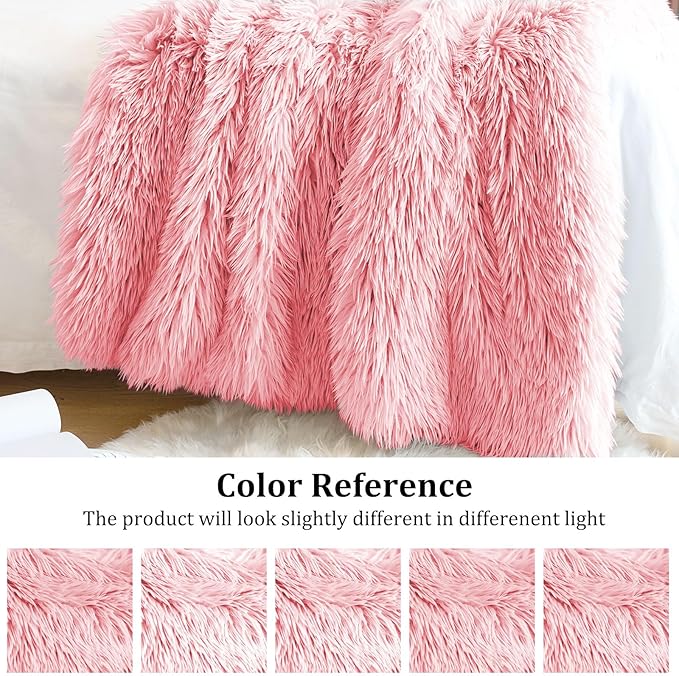 JONIYEAR Extra 2.8" Long Hair Fluffy Faux Fur Throw Blanket 50" x 60", Luxury Soft Decorative Fuzzy Furry Blankets for Couch, Cozy Plush Shaggy Blankets for Sofa Bed, Cute Lovely Blanket for Pet, Pink