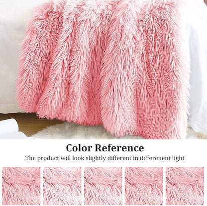 JONIYEAR Extra Large Decorative Fluffy Faux Fur Blanket Queen Size 80" x 90", Soft Luxury Lightweight Furry Blankets, Solid Cozy Shaggy Plush Thick Warm Fuzzy Blankets for Winter Bed Couch, Pink