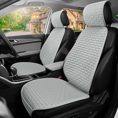 Linen Car Seat Covers Front Seat Covers - 2 PCS Durable & Non-Slip Breathable Cloth Fabric Car Seat Protector, Universal Fit for Most Automotive, Vans, SUVs, Trucks - Gray