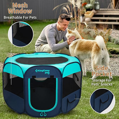 KingCamp Dog Playpen, Portable Foldable Cat Kitten Puppy Tent Crates 29"/36"/50" Pop Up Pet Playpen with Zippered Bottom & Cover for Indoor Outdoor Use (Small, Green)