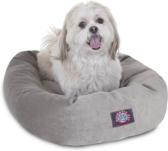 Majestic Pet 24 Inch Micro Velvet Calming Dog Bed Washable – Cozy Soft Round Dog Bed with Spine for Head Support - Fluffy Donut Puppy Mat 24x19x7 (inch) Small - Vintage