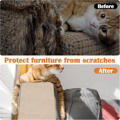 Cat Scratch Furniture Protector - 118" x 15.8" Trimmable Self-Adhesive Furniture Protectors from Cats, DIY Climbing Couch Protector for Scratch Post Cat Tree Replacement Indoor (Khaki)