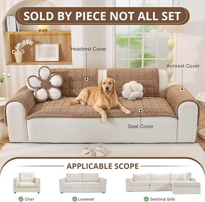 OstepDecor Washable Couch Cover for Dogs, Thick Pet Friendly Sofa Covers, Soft Couch Protector, Paw Cart Sofa Slipcovers, Cushion Protector for Leather, Sectional, Loveseat (20" x 24", Brown)