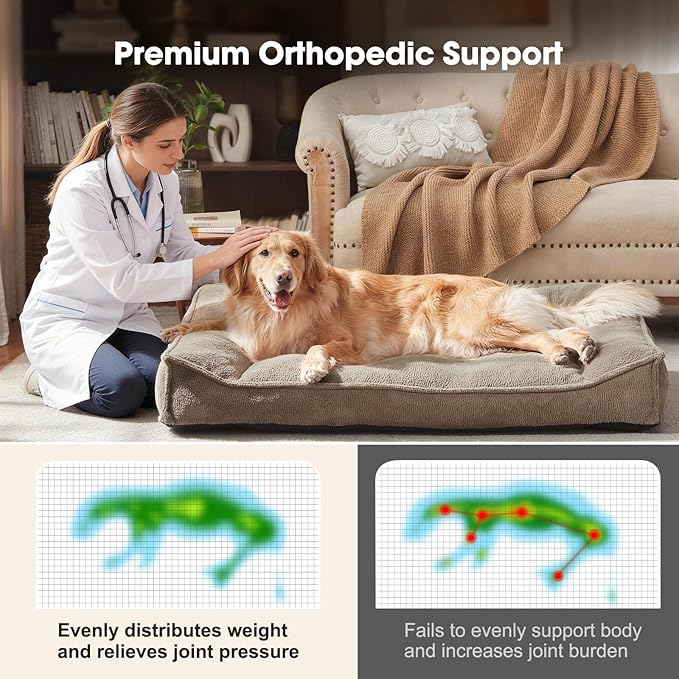 FURTIME XL Orthopedic Dog Beds Large Sized Dog, Extra Thick Supportive Comfort Pet Sofa, Ergonomic Slant Dog Couch Bed with Removable Washable Cover, Ultra Soft Surface & Non-Slip Bottom, Brown, 42"