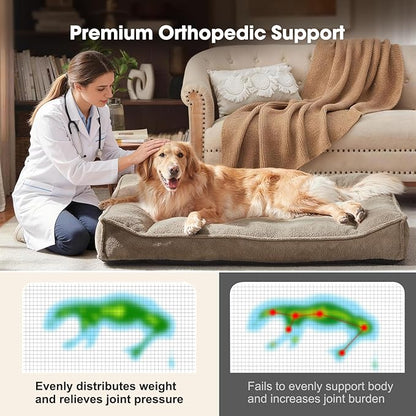 FURTIME Orthopedic Dog Bed Medium Size Dog, Extra Thick Supportive Comfort Pet Sofa, Ergonomic Slant Dog Couch Bed with Removable Washable Cover, Ultra Soft Surface & Non-Slip Bottom, Brown, 35"