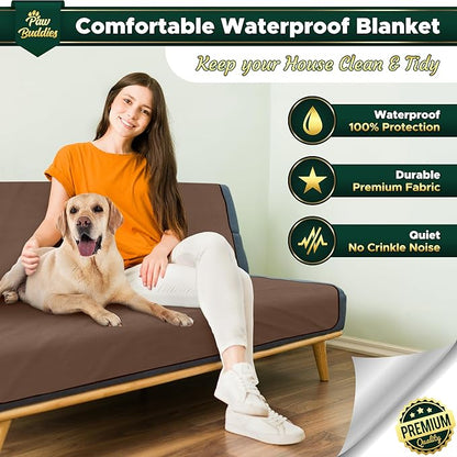 Paw Buddies Premium Waterproof Blanket 80"x90" Velvet-Feel Reversible Throw – Leakproof, Machine Washable Bed & Sofa King Size Protector for Couples, Pets & Travel + Bonus Small Blanket