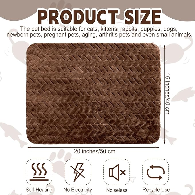Drydiet 4 Pack Self Warming Cat Bed Mat Self Heating Pad for Dog Extra Warm Winter Pet Pad Washable Thermal Pads Mats for Pets Indoor Outdoor(Dark Coffee,16 x 20 Inch)