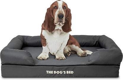 The Dog’s Bed Orthopedic Memory Foam Dog Bed with Bolsters for Large Dogs, High Density Support Mattress, Low Front Entry, Removable Washable Cover, Oxford Fabric, Grey with Black Trim, Large