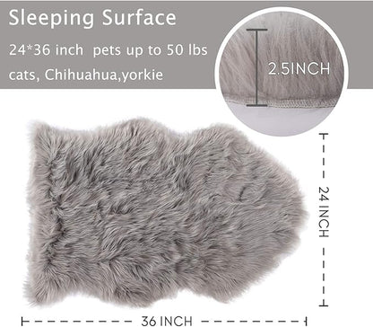 Asrug Faux Fur Dog Rug Plush and Fluffy Dog Mat Ultra Cozy Pet Throw Rug for Dogs Cats, Luxury Soft Faux Sheepskin Rug, Small Blanket for Dog,Shag Fur Area Rugs for Bedroom, Grey, 24 by 36 inches