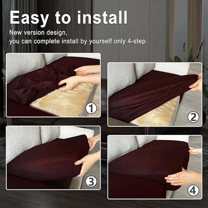 ANARACHON Leather Look Couch Cushion Covers Sofa Seat Slipcovers Sets Couches Furniture Protector for Sectional Armchair Loveseat Pets Kids Stretch Spandex Fabric (3 Cushion Sofa, Burgundy)
