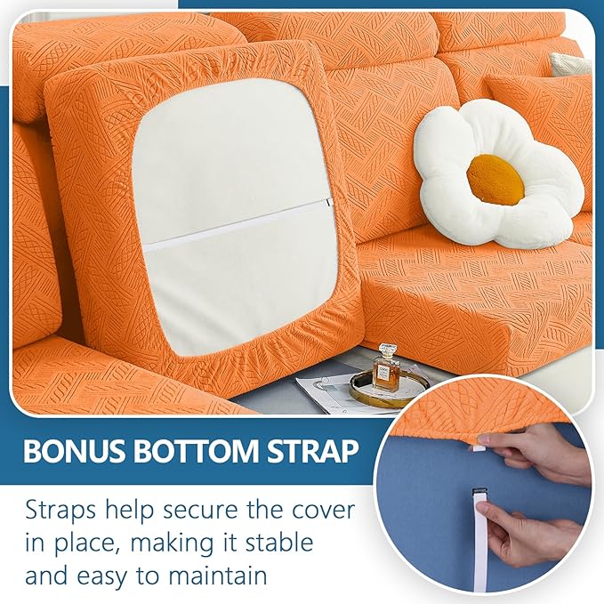 hyha Individual Couch Cushion Covers, Stretch Magic Sofa Seat Cushion Covers Washable, Dog Couch Sofa Slipcover for Pets, Kid with Elastic Bottom(3PC, Orange)