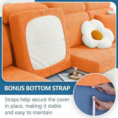 hyha Individual Couch Cushion Covers, Stretch Magic Sofa Seat Cushion Covers Washable, Dog Couch Sofa Slipcover for Pets, Kid with Elastic Bottom(3PC, Orange)