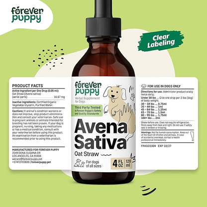 Forever Puppy Avena Sativa Extract for Dogs - Oat Straw Herbal Drops for Calm & Relaxation Support - Pet Composure & Calming Care for Dogs w/Liquid Mood Support Supplement - 4 oz