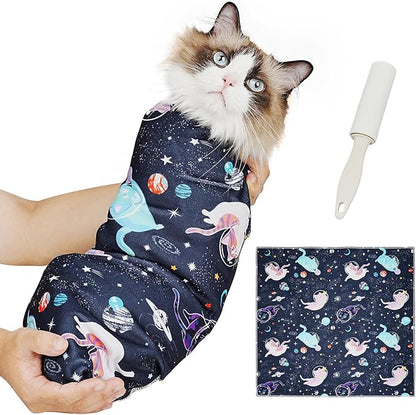 Supet Cat Grooming Wrap for Cutting Nails, 2026 Self-Adherent Cat Wrap, Anti-Escape Calming Cat Swaddle Wrap for Medicine, Nail Clipping, Teeth Brushing, Ear Cleaning (Space, XL)