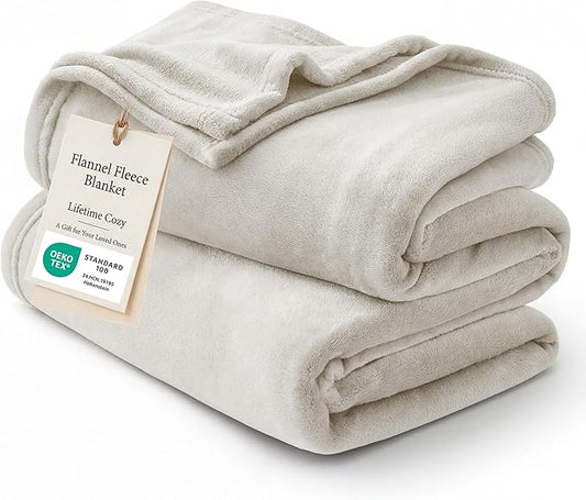 Bedsure Fleece Blanket Twin Blanket Linen - 280GSM Soft Lightweight Plush Cozy Blankets for Bed, Sofa, Couch, Travel, Camping