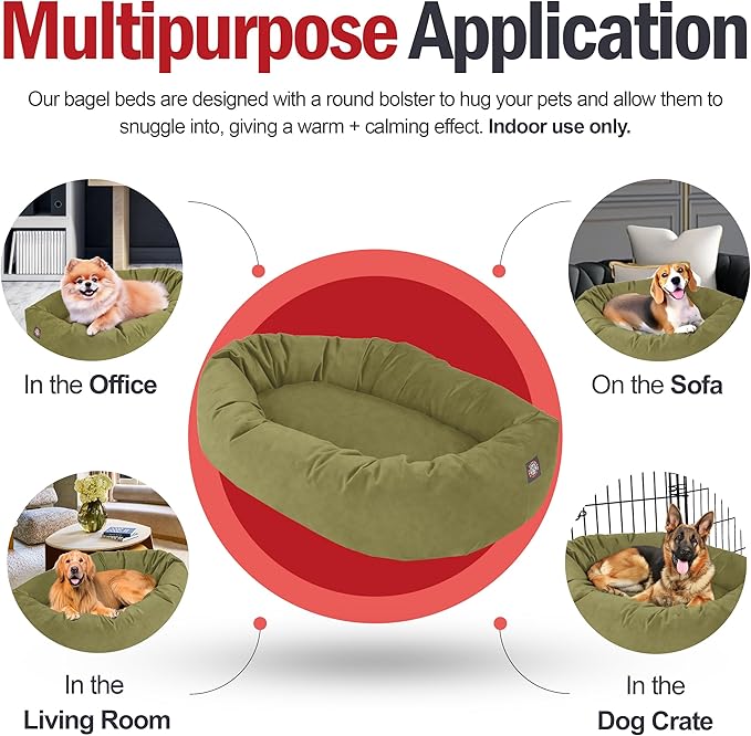 Majestic Pet 32 Inch Suede Calming Dog Bed Washable – Cozy Soft Round Dog Bed with Spine Support for Dogs to Rest Their Head - Fluffy Donut Dog Bed 32x23x7 (Inch) - Round Pet Bed Medium – Sage (2025)