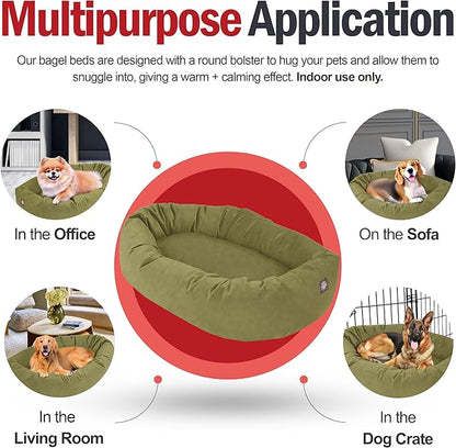 Majestic Pet 52 Inch Suede Calming Dog Bed Washable – Cozy Soft Round Dog Bed w/Spine Support for Dogs to Rest Head - Fluffy Donut Dog Bed 52x35x11 (Inch) - Round Pet Bed X- Large – Sage (2025)