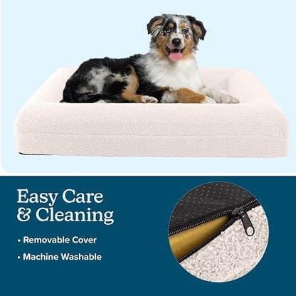 Orthopedic Dog Bed - 33in Medium Dog Bed with Supportive Bolster, Nonslip Bottom, and Removable Washable Cover - Memory Foam Puppy Bed for Medium Dogs - Dog Products by PETMAKER (Cream)