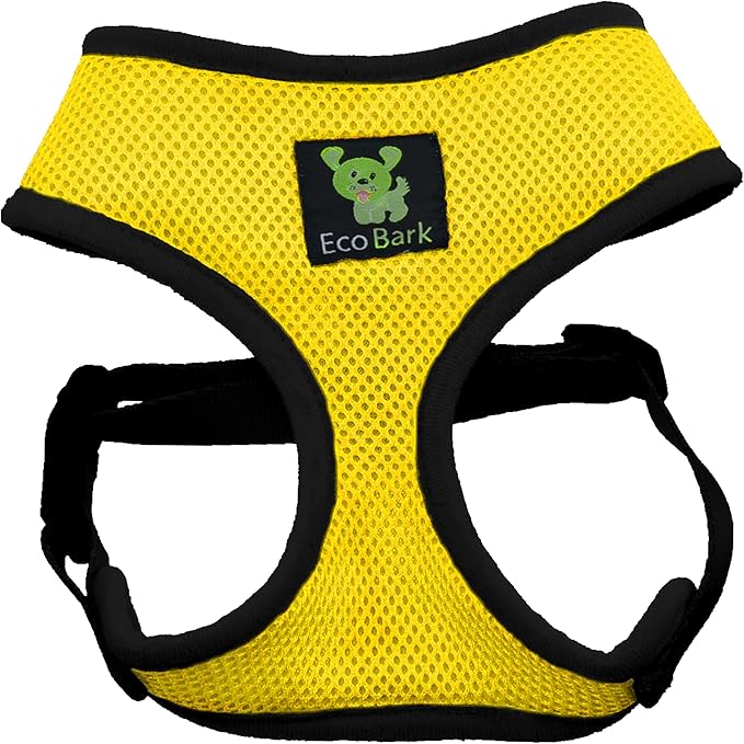 EcoBark Dog Harness - Eco-Friendly Max Comfort Harnesses - Luxurious Soft Mesh Halter - Over the Head Harness Vest- No Pull and No Choke for Puppy, Toy Breeds & Small Dogs (Small, Yellow)