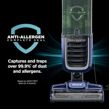 Shark NV151 Navigator Swivel Pro Complete Upright Vacuum with HEPA Filtration, Swivel Steering, Pet Power Brush, Crevice Tool & Upholstery Tool, for Pet Hair & Multi-Surface Cleaning, Navy