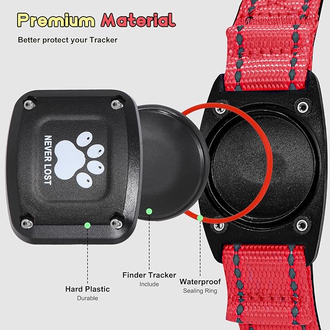 GPS Dog Collar Tracker 2-in-1,Reflective Waterproof Pet Collar,iOS-Only,No Monthly Fees,Unlimited Range,Ideal for Dog Tracking pet Tracker,for Small Medium Large Dogs(L (16.6"-24"), Red)