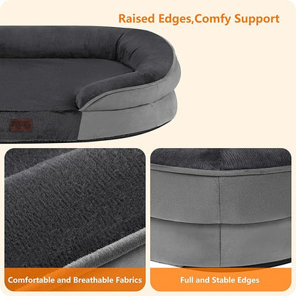 Dwanton Orthopedic Dog Bed for Medium Dogs with Gel Memory Foam, Waterproof Dog Sofa, Washable Pet Bed with Four Sided Bolster Cushion, Removable Cover & Non-Slip Bottom, 36", Dark Gray