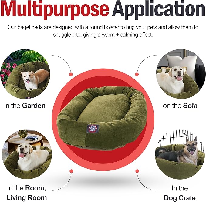 Majestic Pet 24 Inch Micro Velvet Calming Dog Bed Washable – Cozy Soft Round Dog Bed with Spine for Head Support - Fluffy Donut Puppy Mat 24x19x7 (inch) Small – Fern (2025)