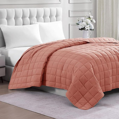 Casa Platino Pre-Washed King Size Blanket - Quilted Blankets - Soft & Lightweight - All Season - 100% Microfiber Down Alternative Blanket - Rose Dawn