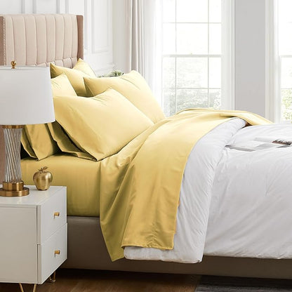 Southshore Fine Living, Inc. 21-Inch Deep Pocket King Sheet Set, 6-Piece King Size Sheets Set, Full Elastic Fitted Sheet, Oversized Flat, Muted Gold Pillow Cases, Muted Gold Sheets