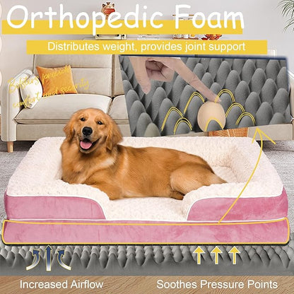 Orthopedic Dog Bed for Large Medium Sized, Washable Memory Foam Large Dog Bed, Medium Pet Sofa with Removable Cover, Washable Waterproof Pet Couch Beds(Pink, M)
