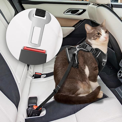 Cat Harness, Cat Harness and Leash for Walking, Adjusted in Four Directions and Breathable Cat Harness for Anti Escape that can be Fitted and Positioned, Reflective Strips Harness, Black, L
