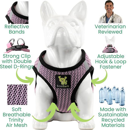 EcoBark Step in Dog Harness - Eco-Friendly Dog Harnesses for Small and Medium Breed Dogs - Reflective and Adjustable Body Halter Vest - Soft Mesh Toy Breed Harness (Lilac Pink, XL)