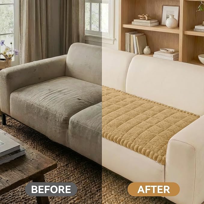 Smiry Non Slip Couch Covers for Dogs, Fuzzy Pet Couch Covers for 2 Cushion Sofa Pet Friendly, Soft Sofa Loveseat Slipcovers Cushion Furniture Protector Washable (Camel, 27.6" x 47")