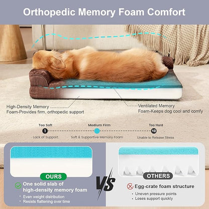 Rainmr Orthopedic Dog Beds for Large Dogs, Memory Foam Dog Beds Large Sized Dogs, Washable Removable Cover, Nonskid Bottom, Waterproof, for Indoor, Outdoor, Crate ＆ Car Use, 41x27x6 Inches, Brown Grey