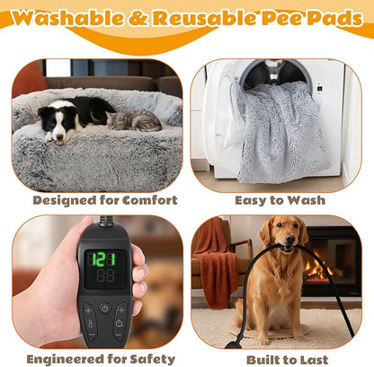Heated Dog Couch Bed for Medium Size Dog Adjustable Temperature & Timer 35 x 31 x 6 in Calming Plush Fur Pet Bed Couch Cover with Electric Heating Pad Fluffy Plush Sofa Mat for Medium Small Dogs Cats